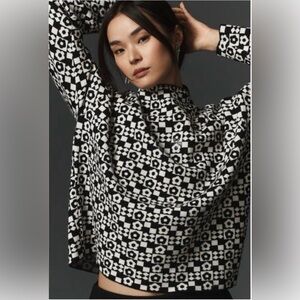 Maeve Black and White Geometric mock Turtleneck Sweater